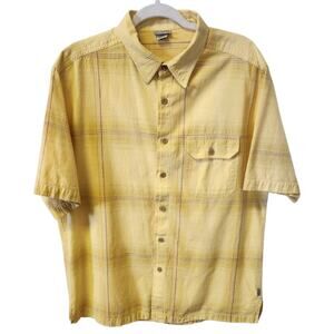 White Sierra Yellow Red Plaid Button Down Short Sleeve Outdoor Shirt Men Large